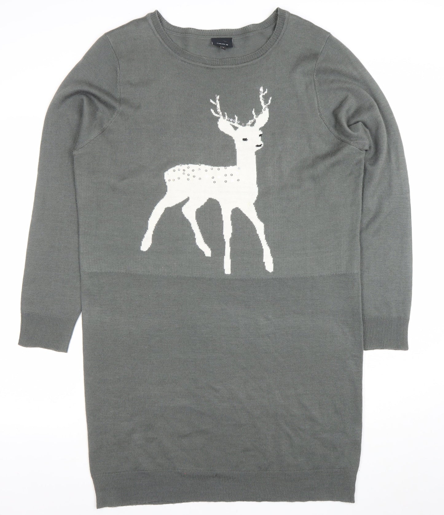 Next Women Grey Deer Knit Jumper Dress Size 20 Winter Casual
