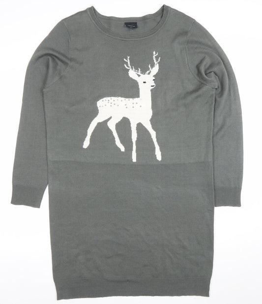 Next Women Grey Deer Knit Jumper Dress Size 20 Winter Casual