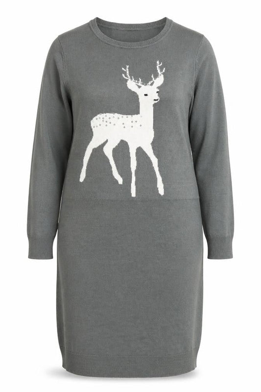 Next Women Grey Deer Knit Jumper Dress Size 20 Winter Casual