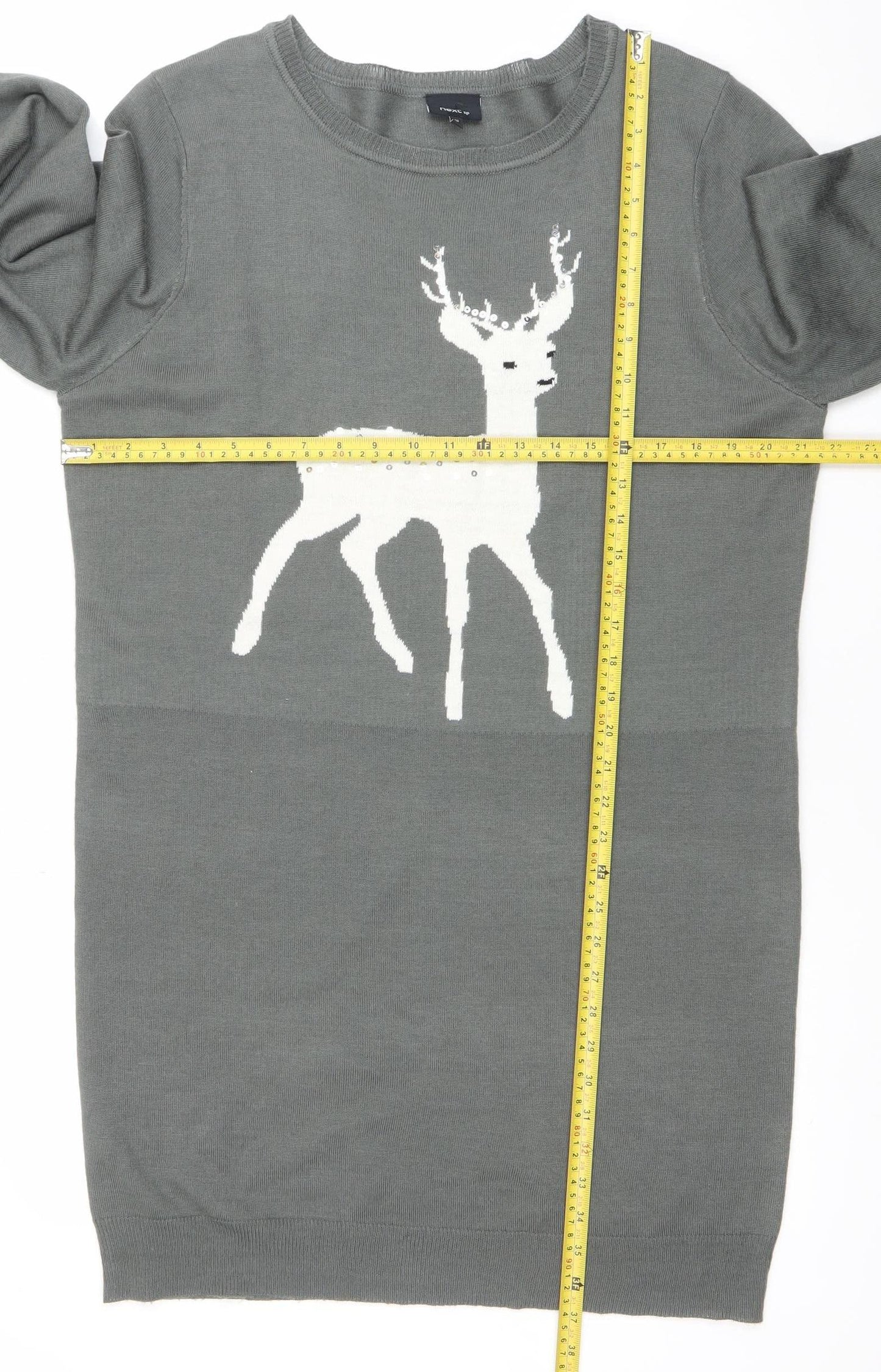 Next Women Grey Deer Knit Jumper Dress Size 20 Winter Casual