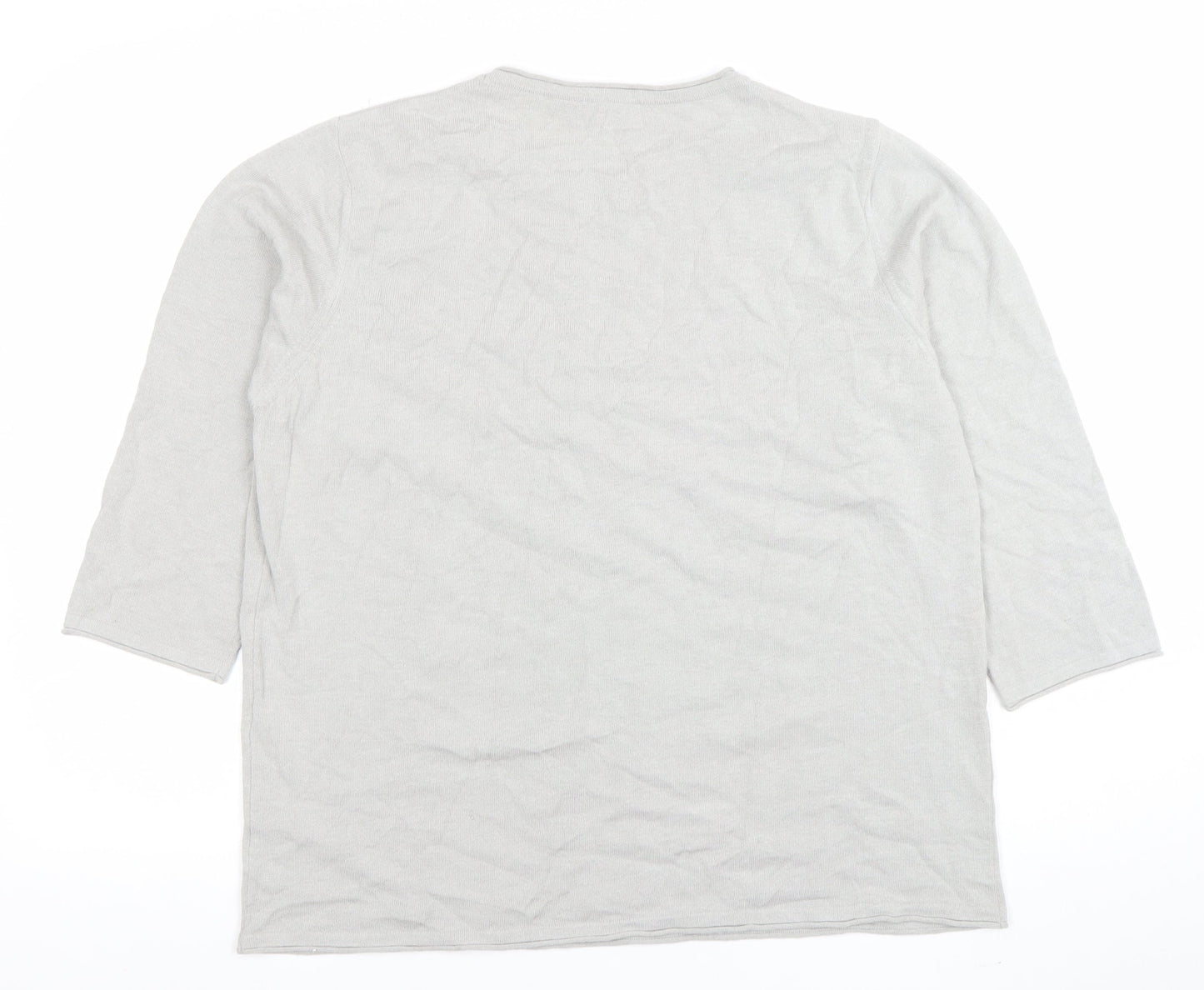 Rabe Womens Grey 3/4 Sleeve Embroidered Floral T-Shirt Size 14