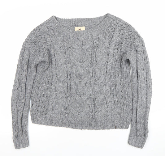 Hollister Women Grey Cable-Knit Pullover Jumper Size S