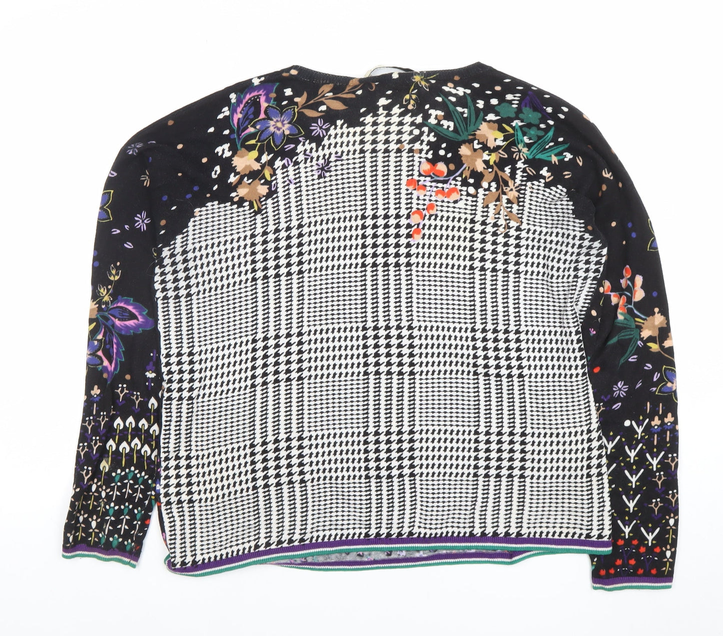 Oui Womens Black Floral Check Long Sleeve Cotton Blouse Size 12