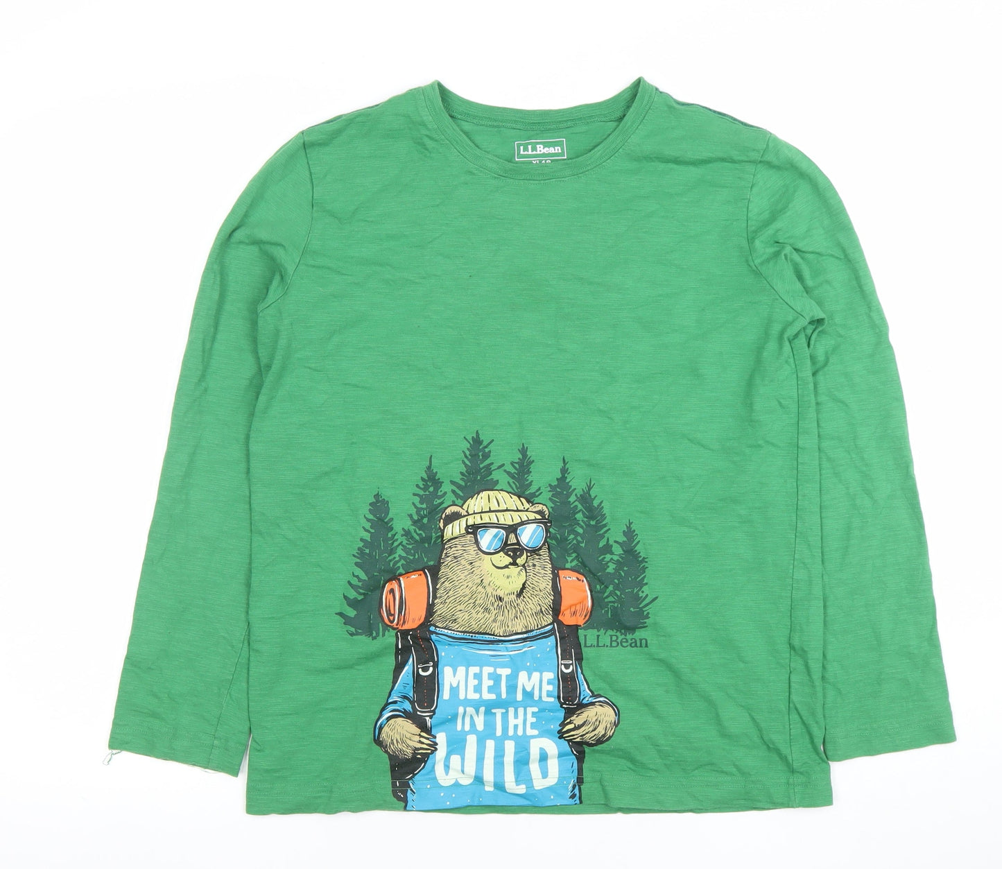 L.L. Bean Boys Green Long Sleeve Graphic Bear T-Shirt Size 18 Years