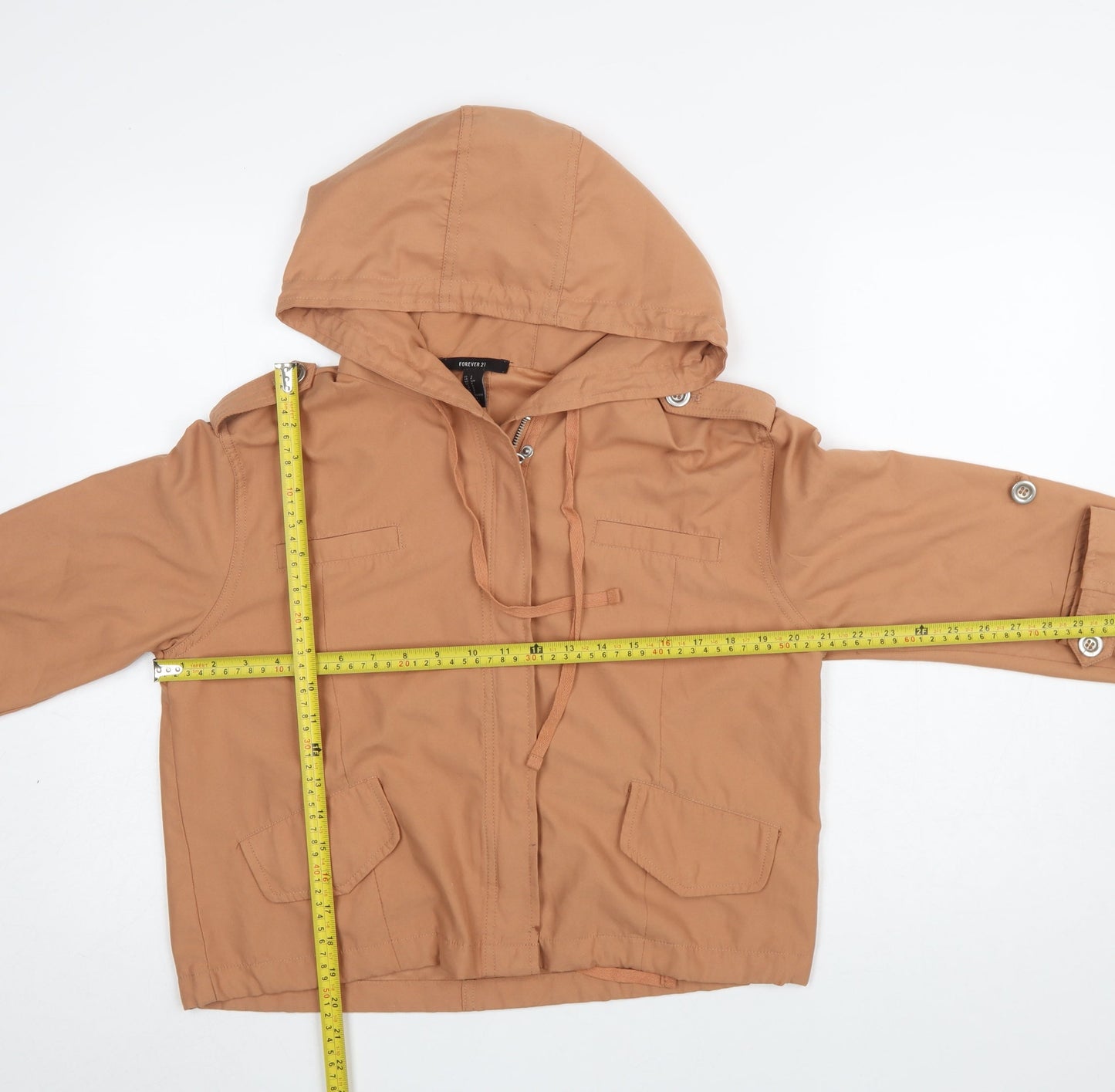 Forever 21 Women’s Brown Hooded Anorak Jacket Size S Lightweight