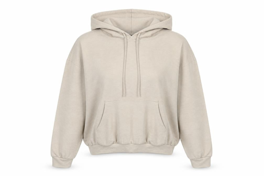 Prévu Women Beige Pullover Hoodie Size 8 Relaxed Fit Cotton Blend