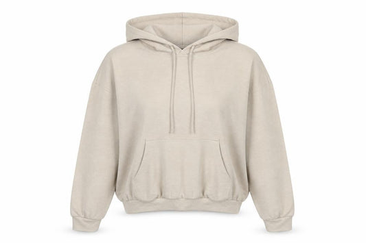 Prévu Women Beige Pullover Hoodie Size 8 Relaxed Fit Cotton Blend