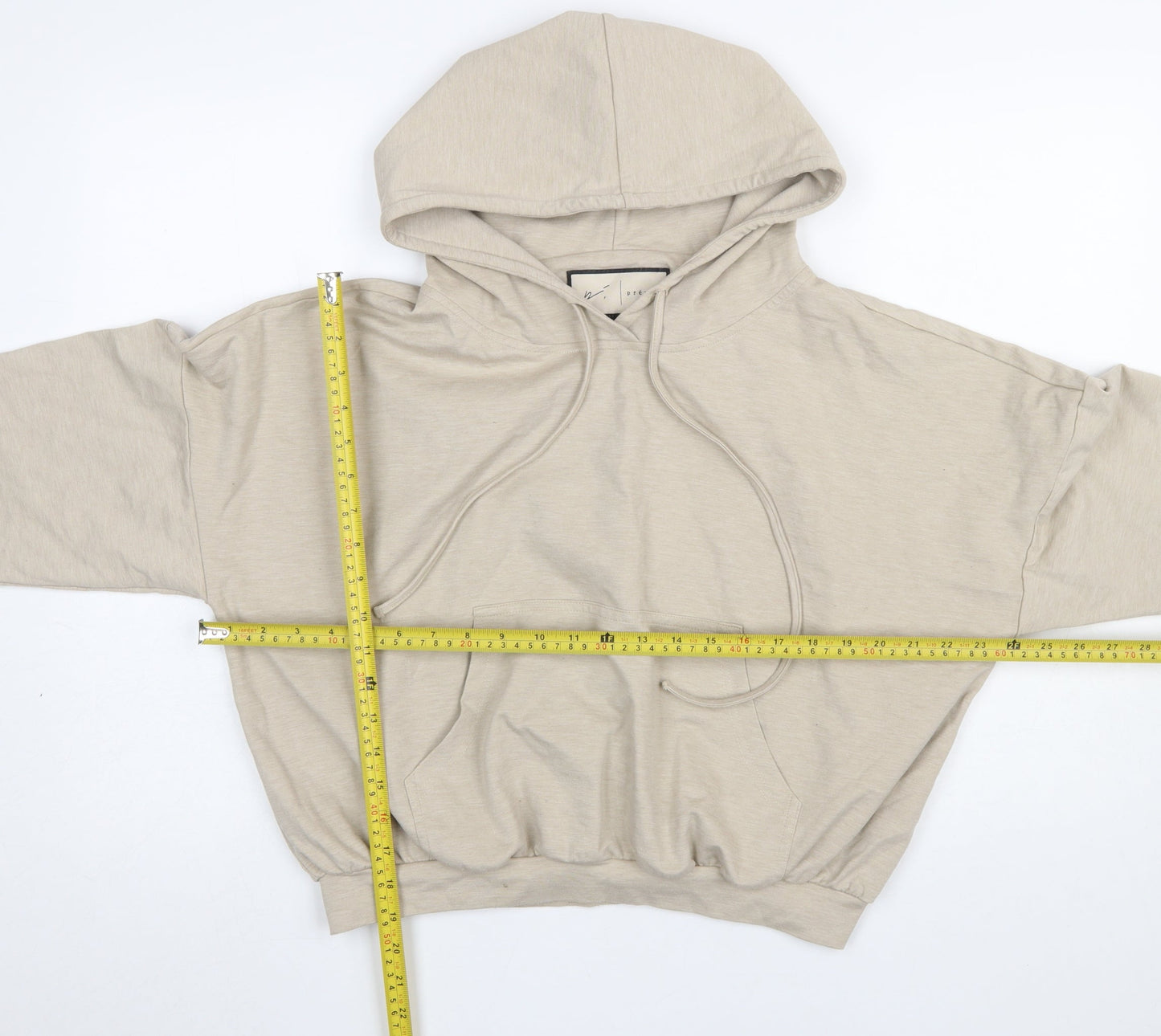 Prévu Women Beige Pullover Hoodie Size 8 Relaxed Fit Cotton Blend