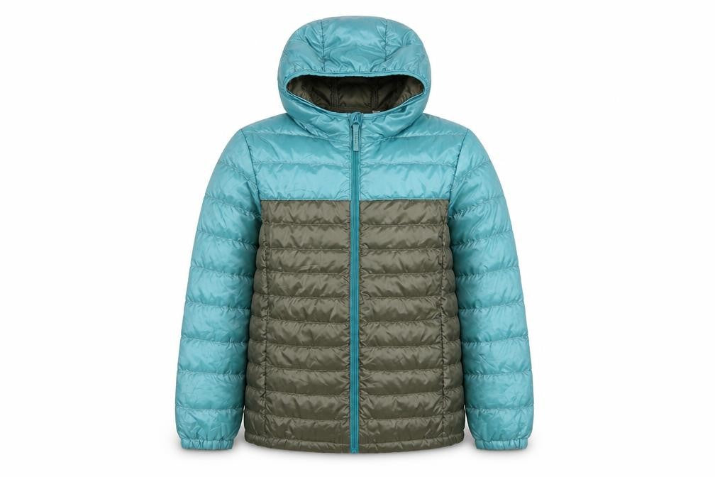 Uniqlo Boys Blue Green Hooded Puffer Jacket 11-12 Years Polyester Down