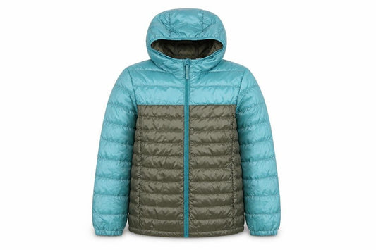 Uniqlo Boys Blue Green Hooded Puffer Jacket 11-12 Years Polyester Down