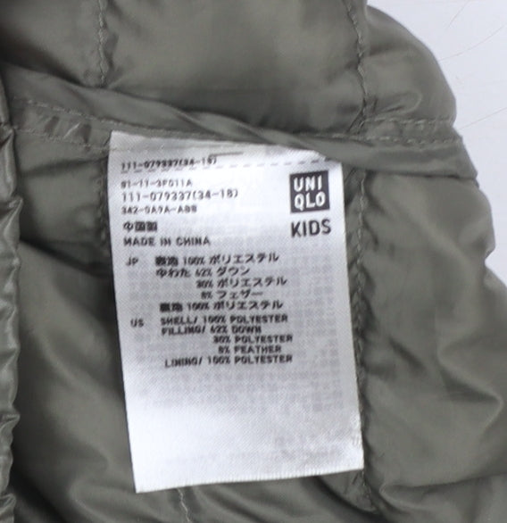 Uniqlo Boys Blue Green Hooded Puffer Jacket 11-12 Years Polyester Down