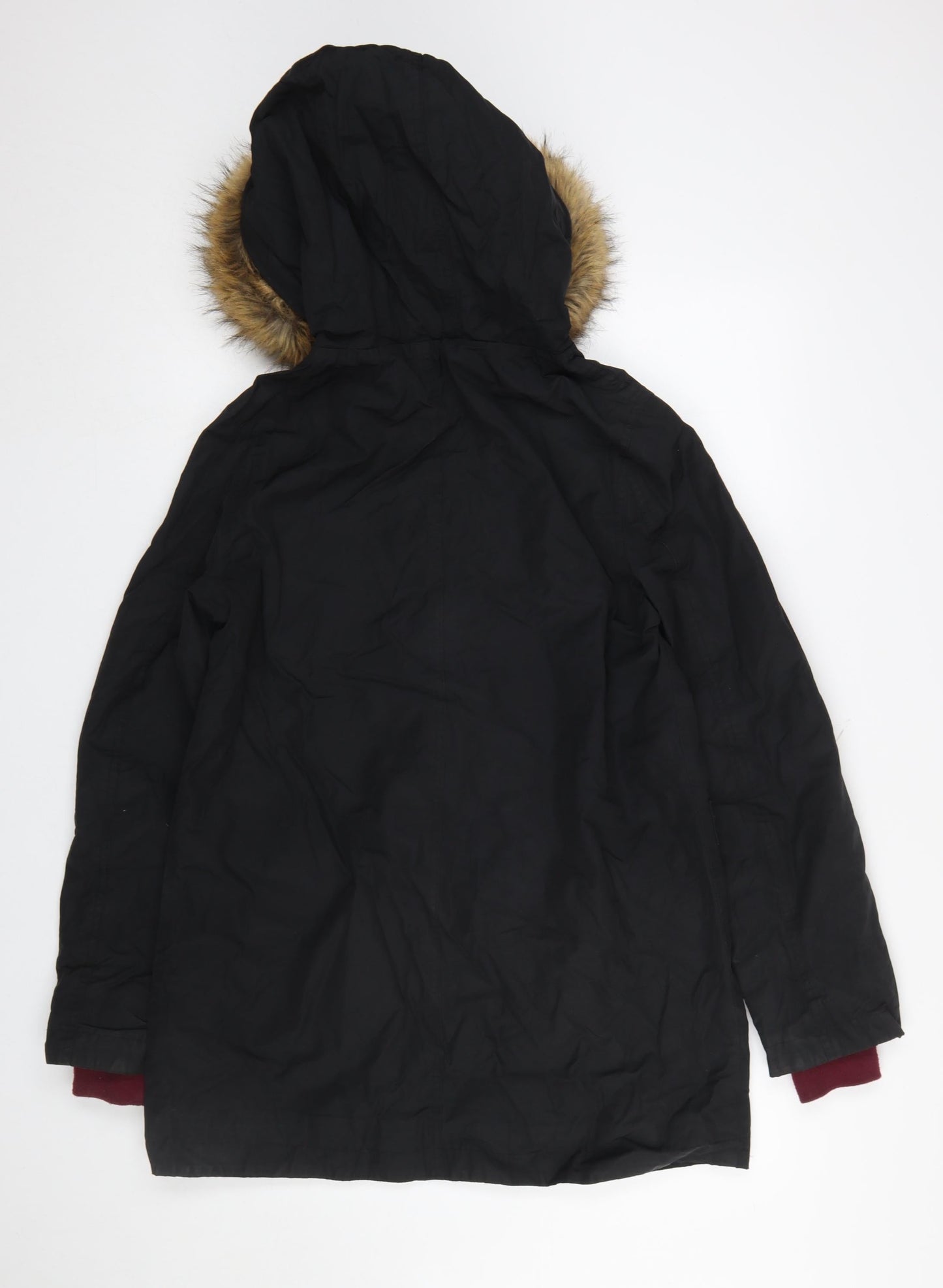 Boden Women Black Faux Fur Hooded Parka Coat Size 10