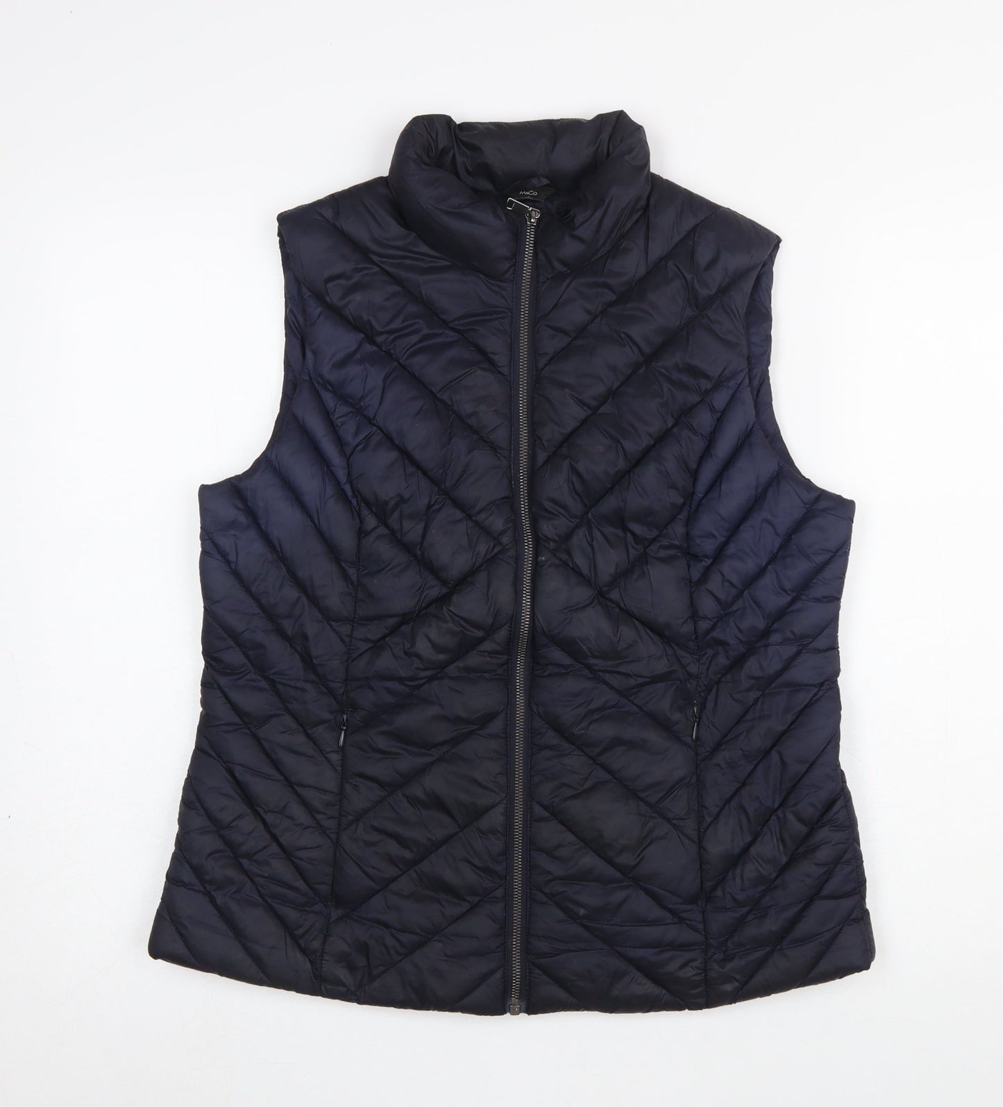 M&Co Womens Navy Blue Quilted Padded Waistcoat Size 12