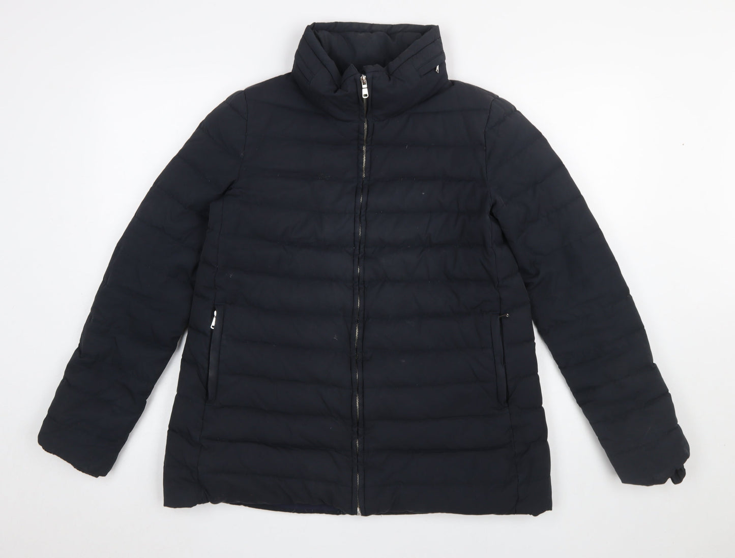 Zara Women Black Down Puffer Jacket Size 10 Mid-Length Winter Coat