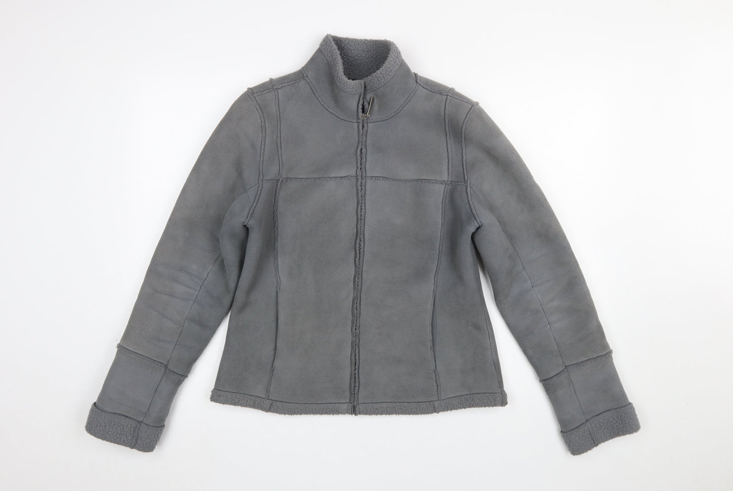 Falmer Womens Grey Size 12 Faux Shearling Lined Zip Jacket