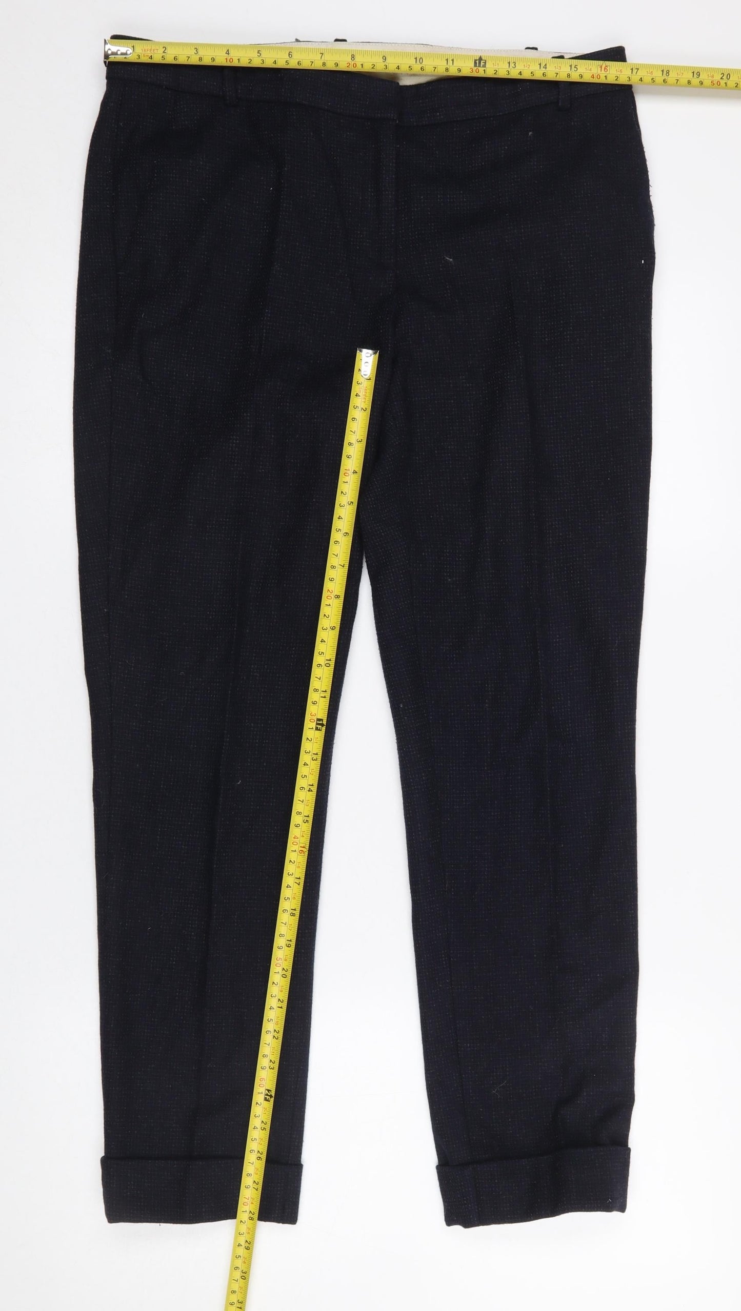 Jigsaw Women's Black Wool Blend Tailored Tapered Trousers UK 12