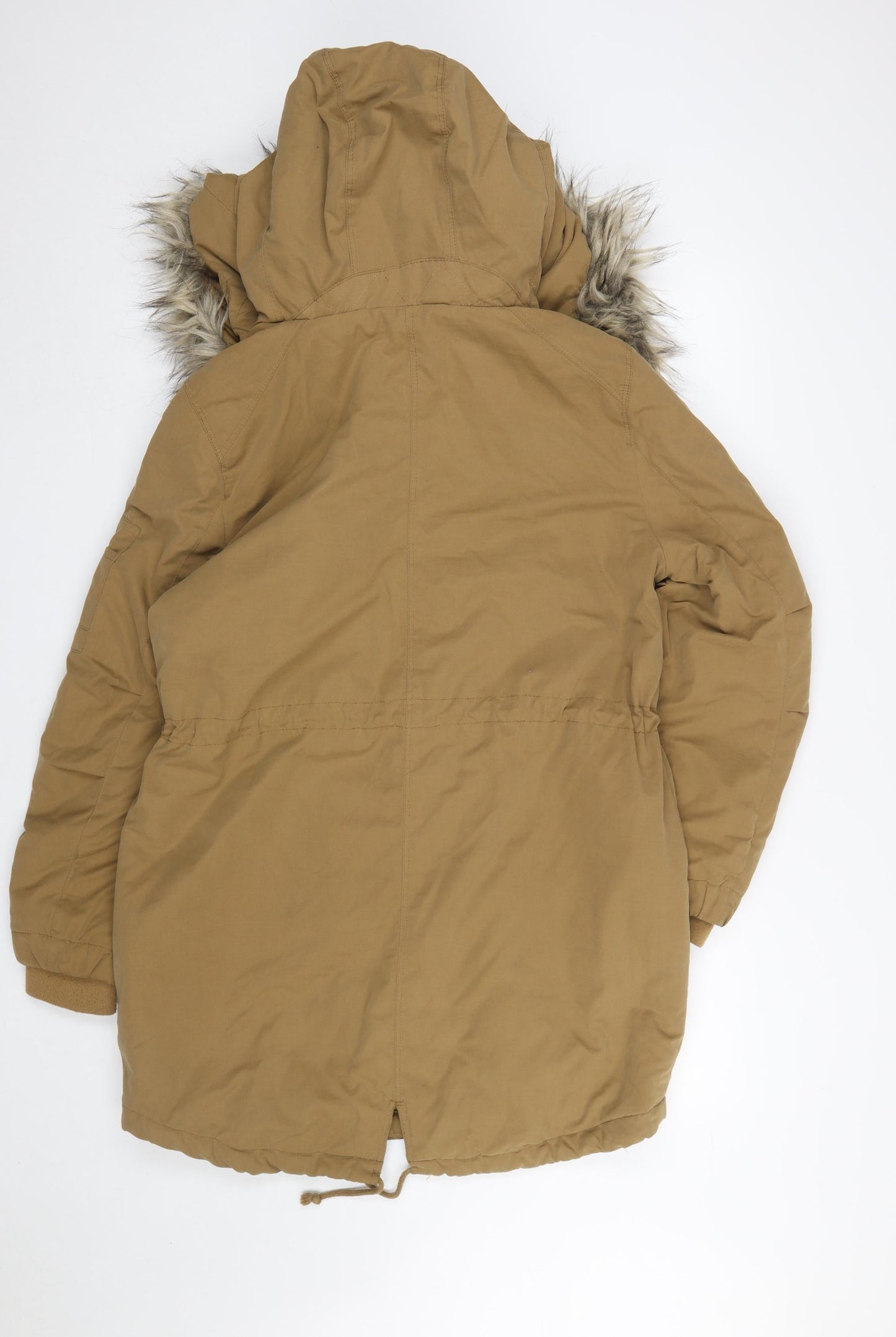 H&M Divided Women Brown Faux Fur Hooded Parka Coat Size 14