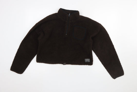 Urban Outfitters Women Brown Fleece 1/4 Zip Pullover Sweatshirt S