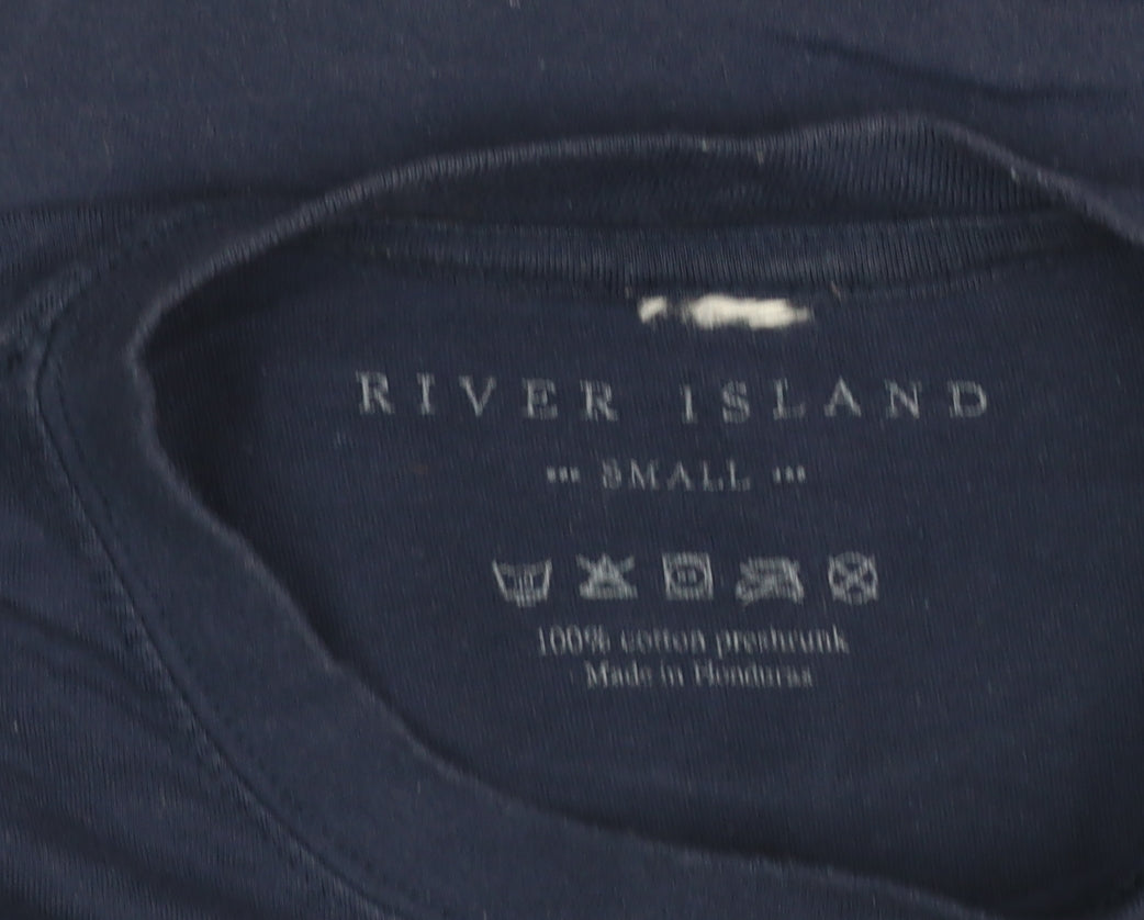 River Island Men's Navy Graphic Print Cotton T-Shirt Small