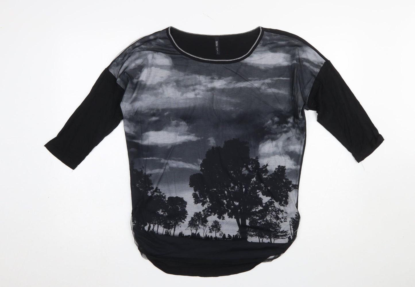 Edista Los Angeles Women's Black Nature Print 3/4 Sleeve T-Shirt L