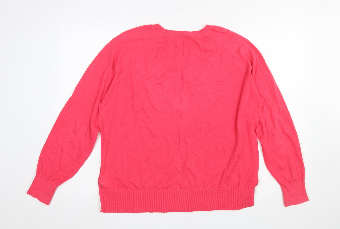 Hush Women’s Pink Linen Cotton Crew Neck Pullover Jumper Size M