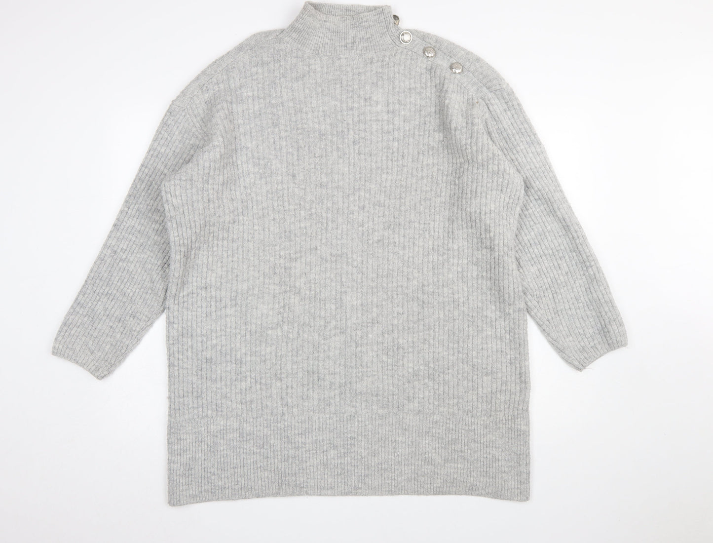 River Island Women’s Grey Mock Neck Knit Jumper Size M