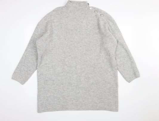 River Island Women’s Grey Mock Neck Knit Jumper Size M