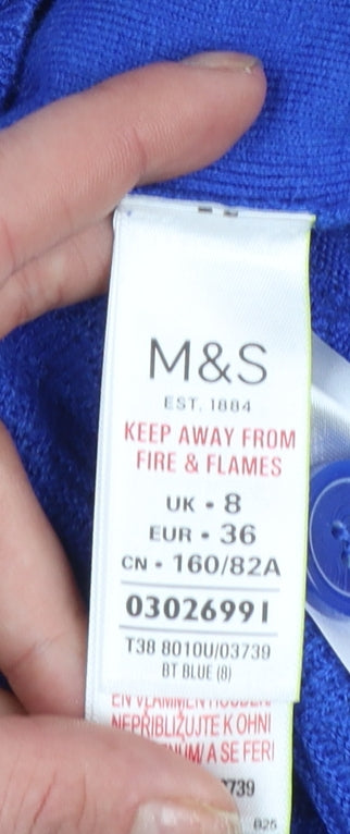Marks & Spencer Per Una Blue Button Detail Women's Size 8 Jumper