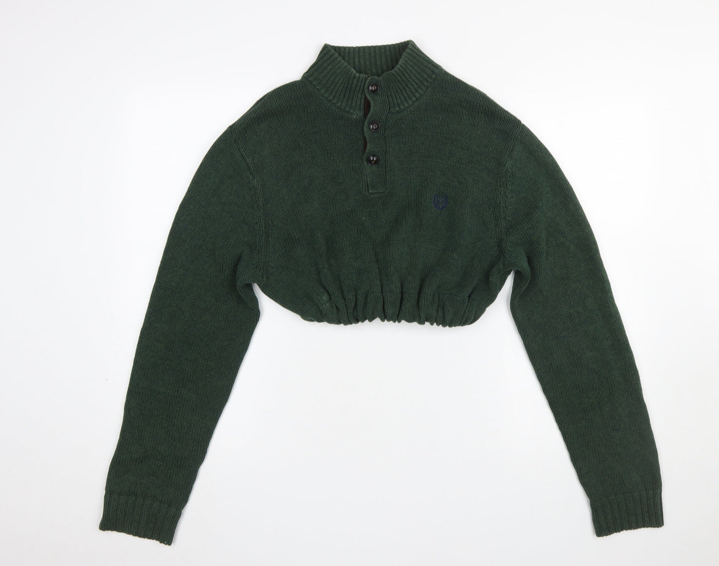 Chaps Women's Green Cotton Henley Mock Neck Knit Jumper Size M