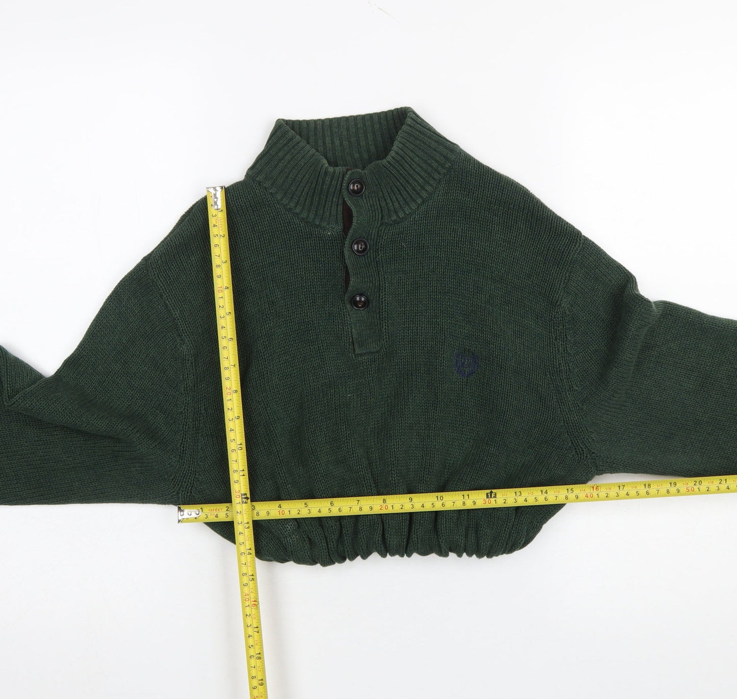 Chaps Women's Green Cotton Henley Mock Neck Knit Jumper Size M