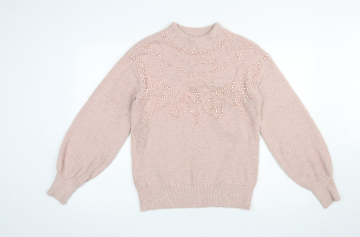 Next Women's Pink Beaded Mock Neck Long Sleeve Pullover Jumper Size S