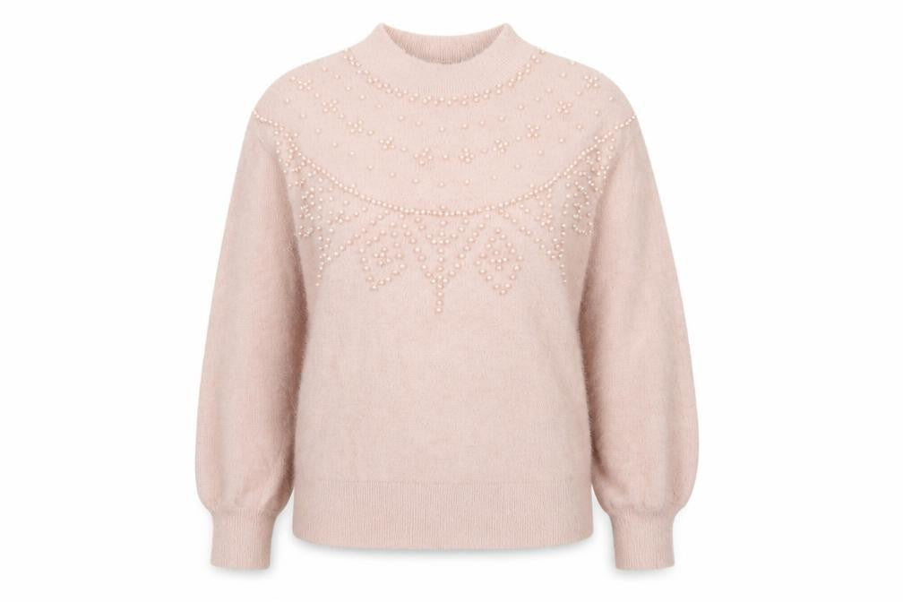 Next Women's Pink Beaded Mock Neck Long Sleeve Pullover Jumper Size S