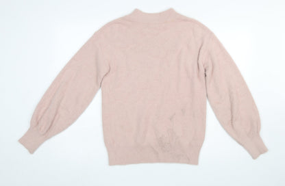 Next Women's Pink Beaded Mock Neck Long Sleeve Pullover Jumper Size S