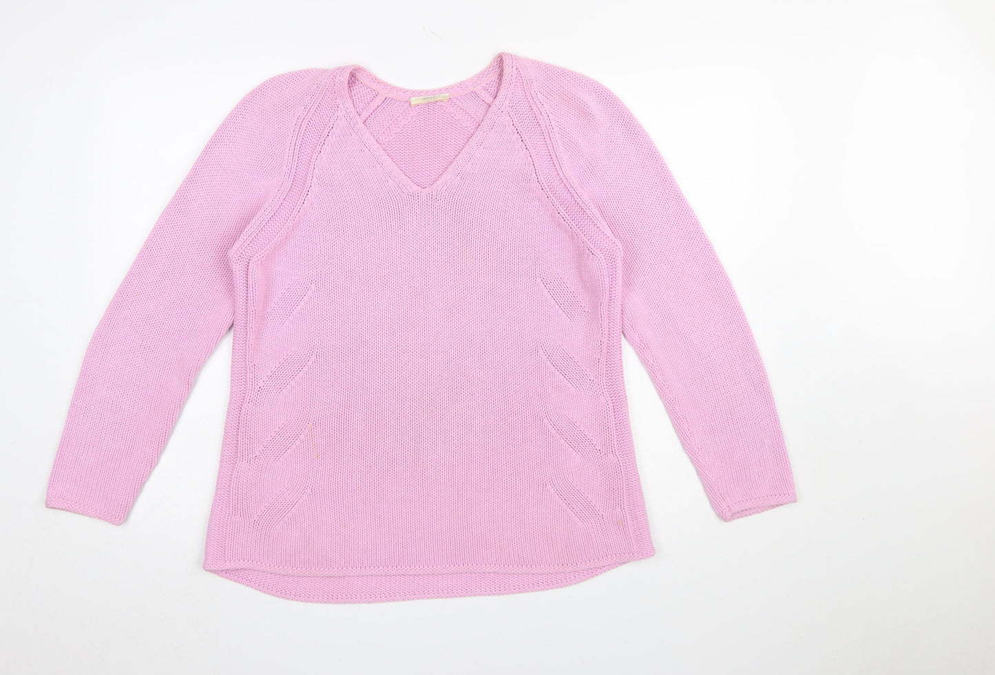 Brax Women Pink V-Neck Long Sleeve Cotton Knit Jumper Size 16