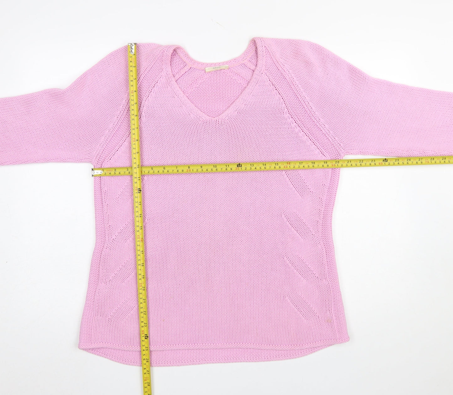 Brax Women Pink V-Neck Long Sleeve Cotton Knit Jumper Size 16