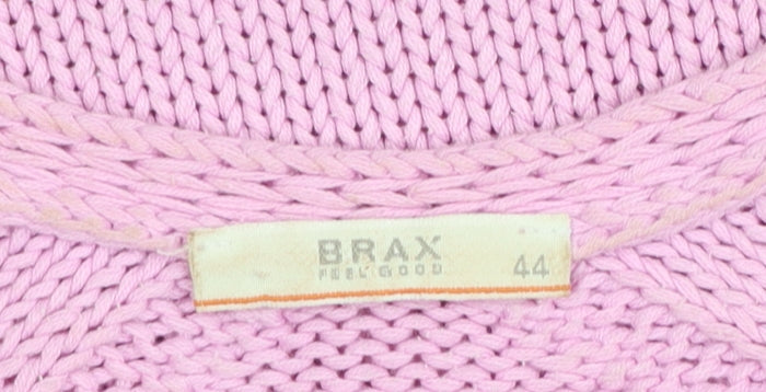 Brax Women Pink V-Neck Long Sleeve Cotton Knit Jumper Size 16