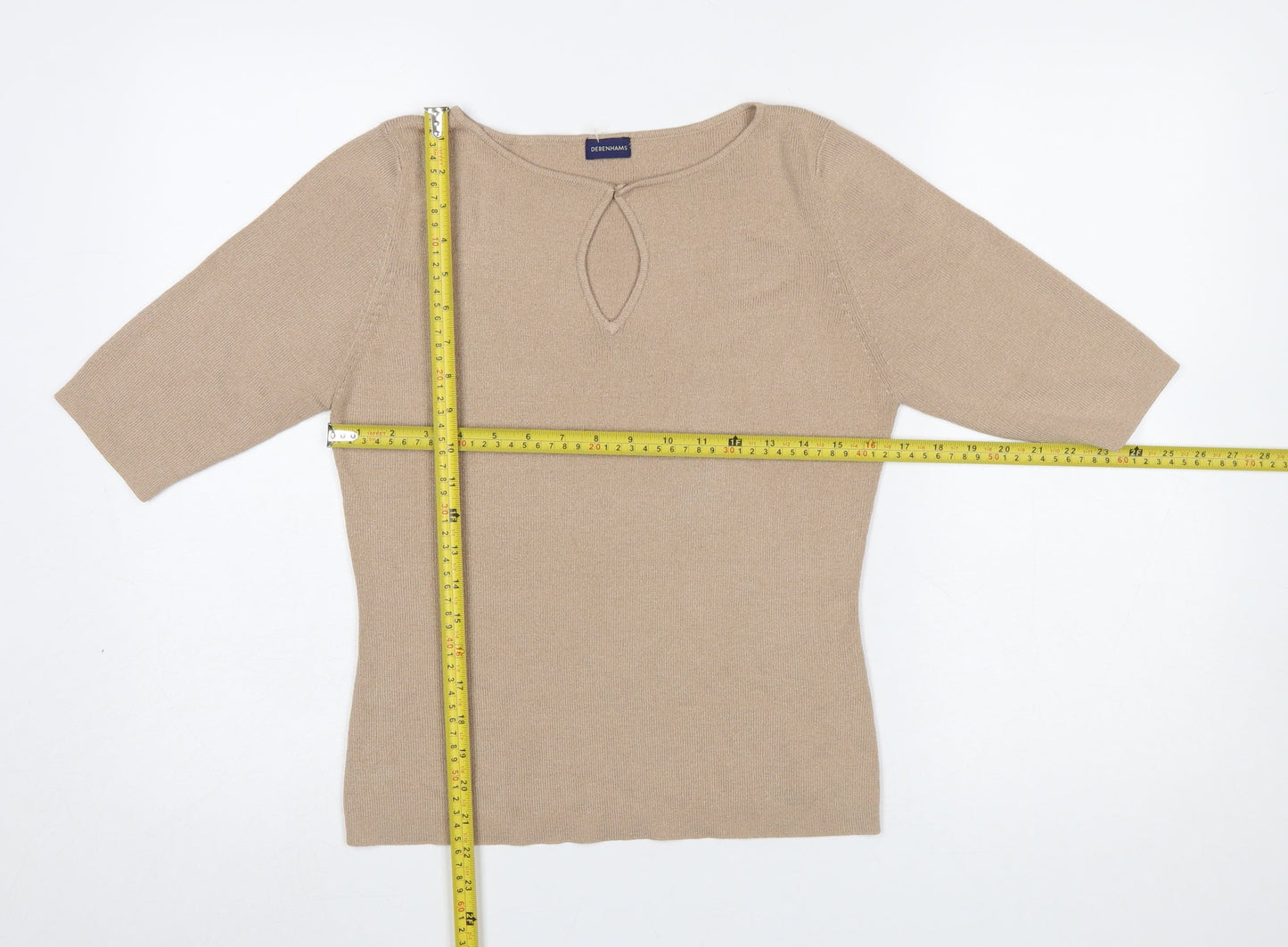 Debenhams Women Beige 3/4 Sleeve Knit Jumper Size 14