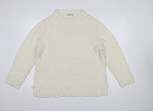 Cotswold Collections Women Ivory Mock Neck Wool Blend Jumper L
