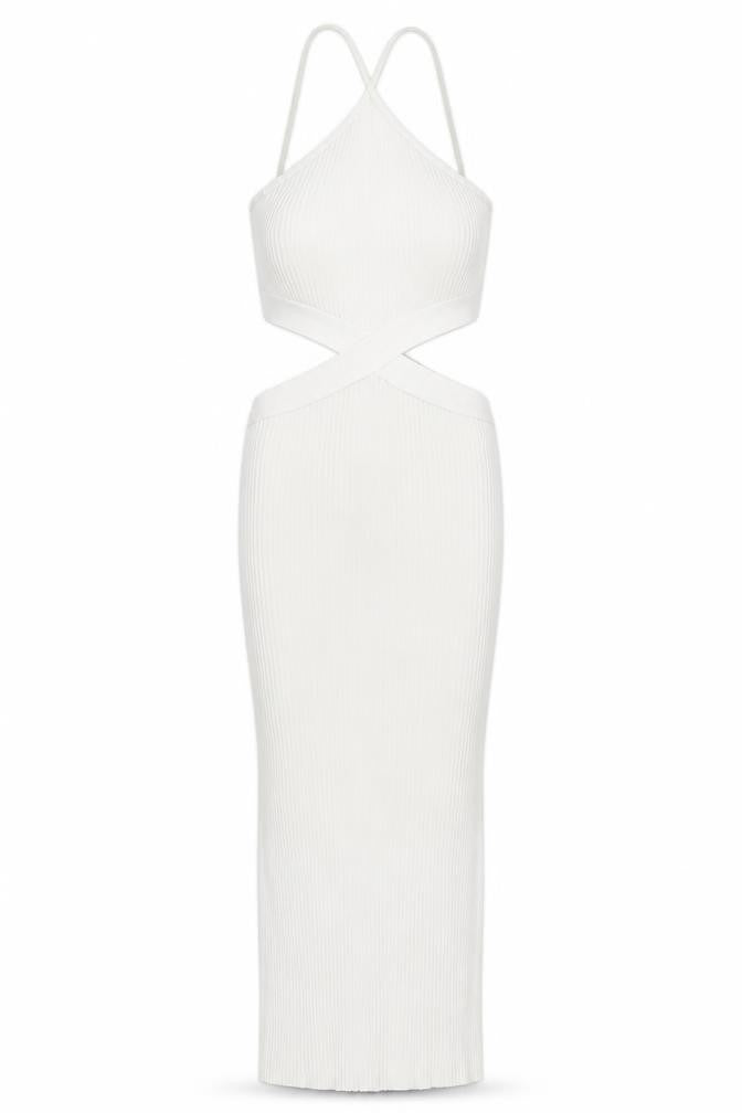 Zara Women White Halter Cut Out Bodycon Midi Dress Size 14