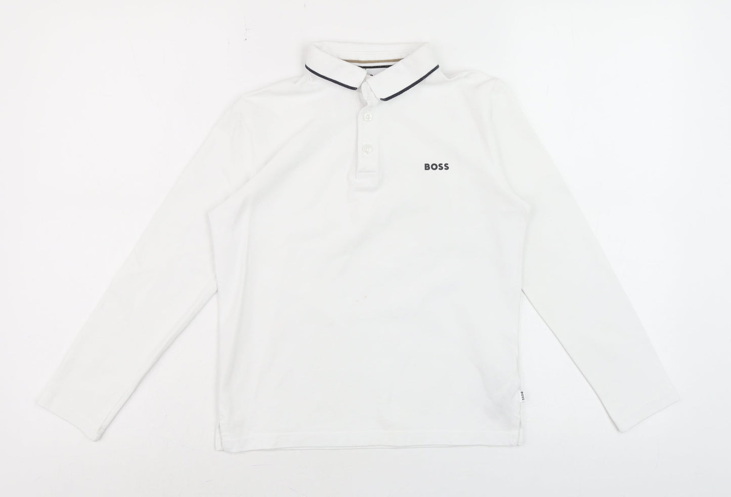 BOSS Boys White Long Sleeve Polo Shirt 10 Years Cotton Casual Top