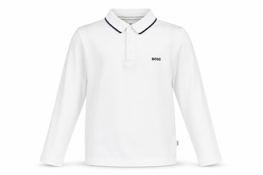 BOSS Boys White Long Sleeve Polo Shirt 10 Years Cotton Casual Top