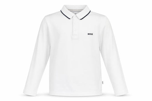 BOSS Boys White Long Sleeve Polo Shirt 10 Years Cotton Casual Top