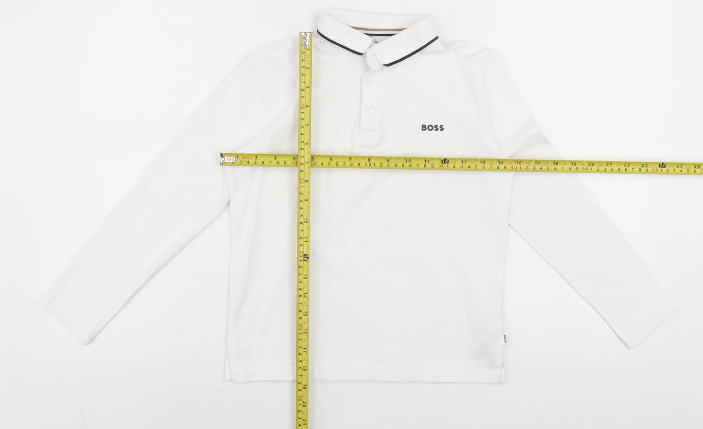 BOSS Boys White Long Sleeve Polo Shirt 10 Years Cotton Casual Top