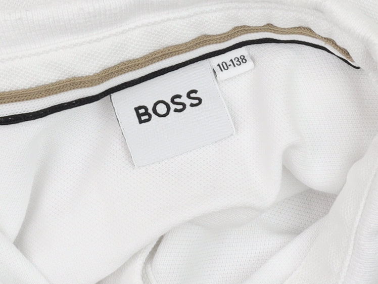 BOSS Boys White Long Sleeve Polo Shirt 10 Years Cotton Casual Top