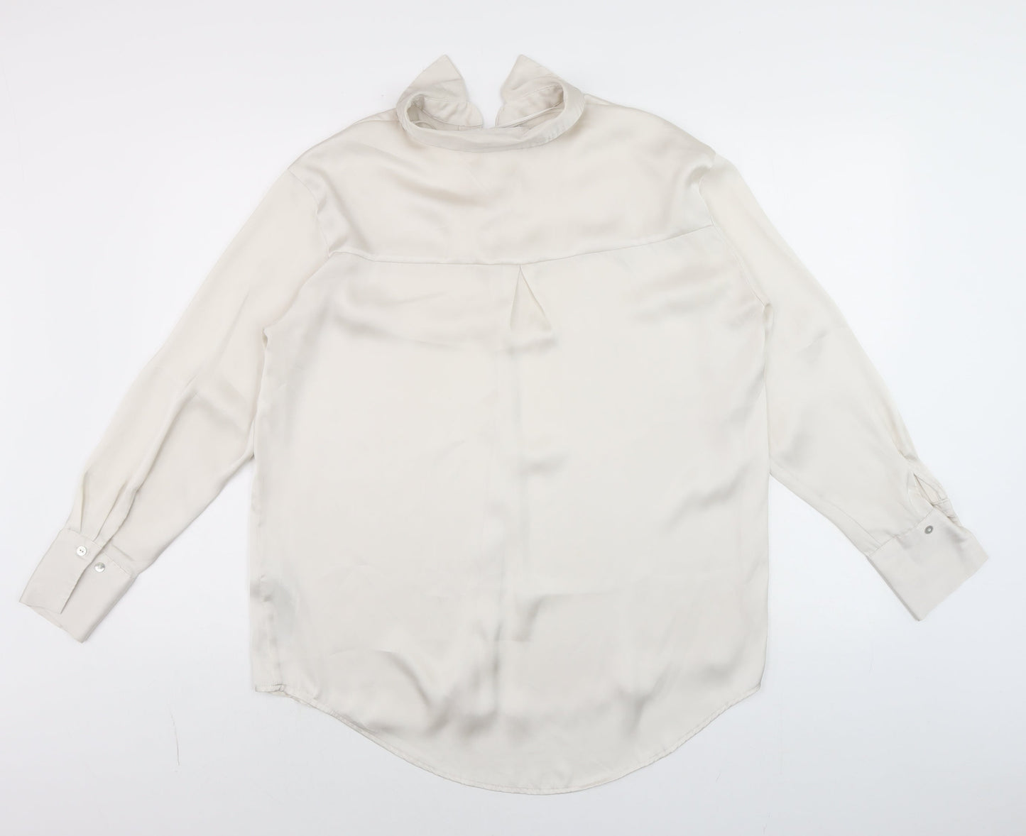 Zara Women Ivory Button-Up Long Sleeve Woven Blouse Size S