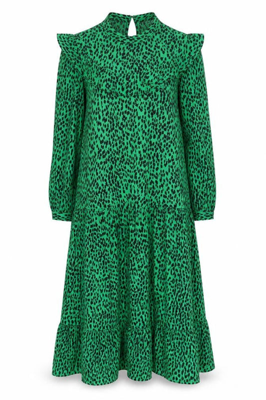 Topshop Women Green Animal Print Midi A-Line Dress Size 6