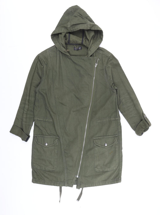 Topshop Womens Green Cotton Hooded Parka Jacket Size 8