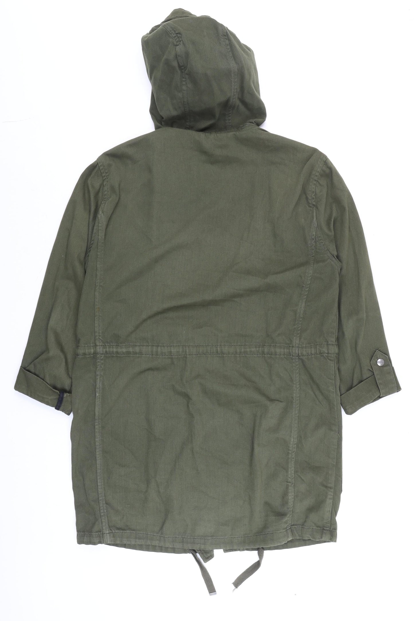 Topshop Womens Green Cotton Hooded Parka Jacket Size 8