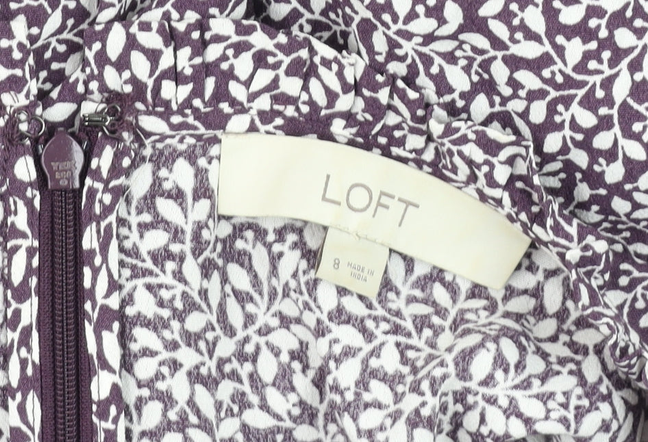 LOFT Women's Purple Floral Rayon A-Line Knee Length Dress Size 8