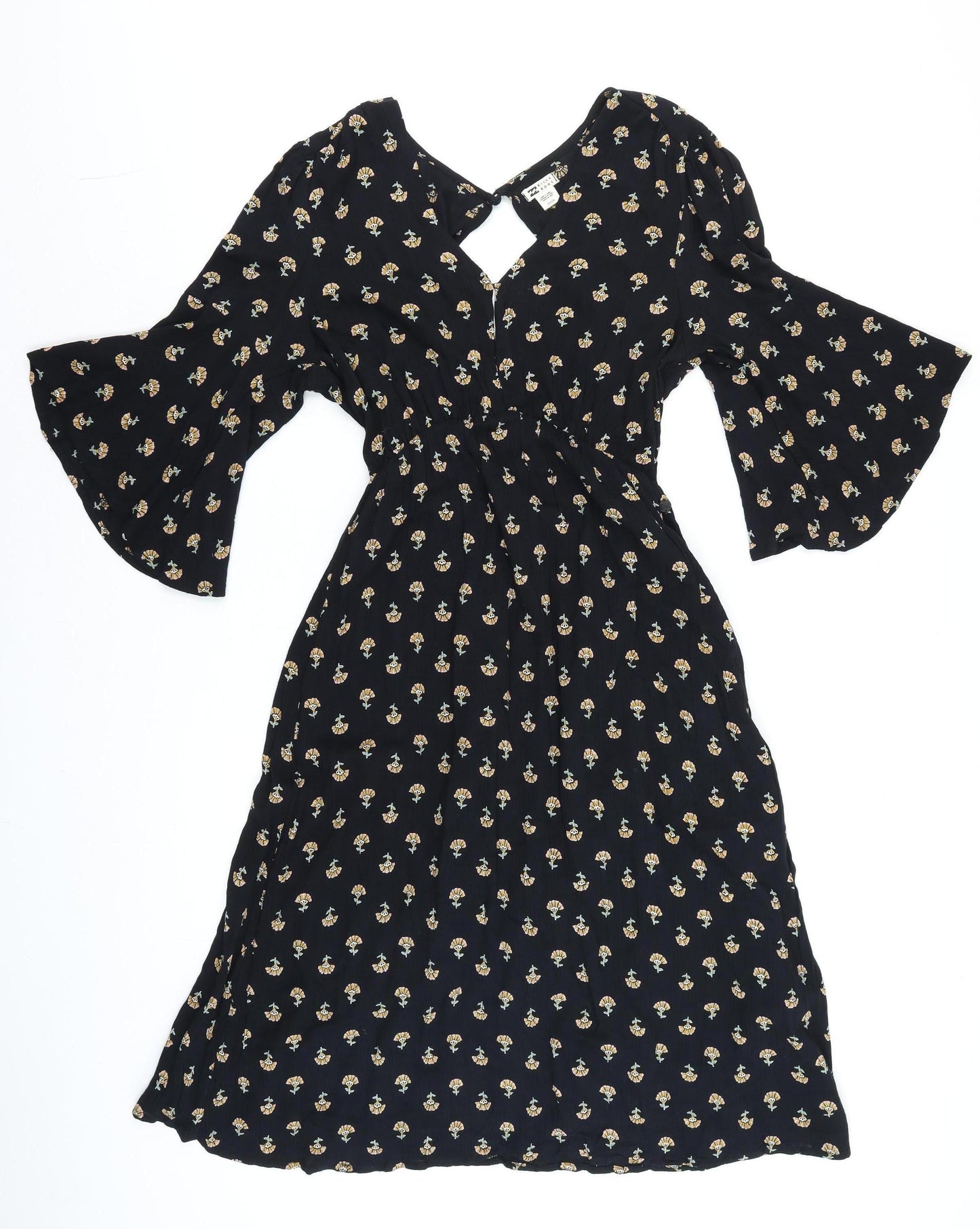 Billabong Women's Black Floral Wrap Midi Dress Size S